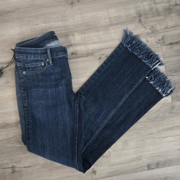 Cult Of Individuality New York Dark Blue Frayed Hem High Rise Ankle Jeans sz 25 - Picture 12 of 15